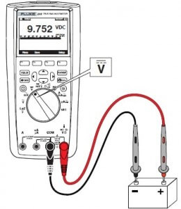 Fluke 289 multimeter measuring set up of Dc voltage 