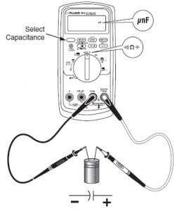 Fluke 88v multimeter measuring set up of capacitance